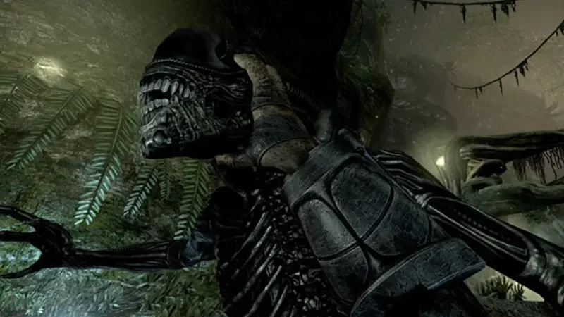 Alien vs Predator gameplay, showing a Xenomorph alien being attacked by the player.