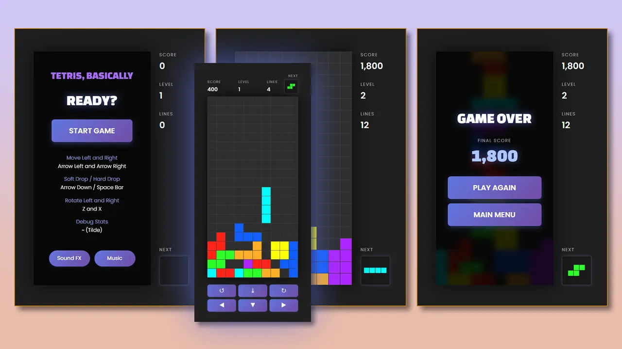 Screenshot of Tetris Loop, a web-based Tetris implementation.